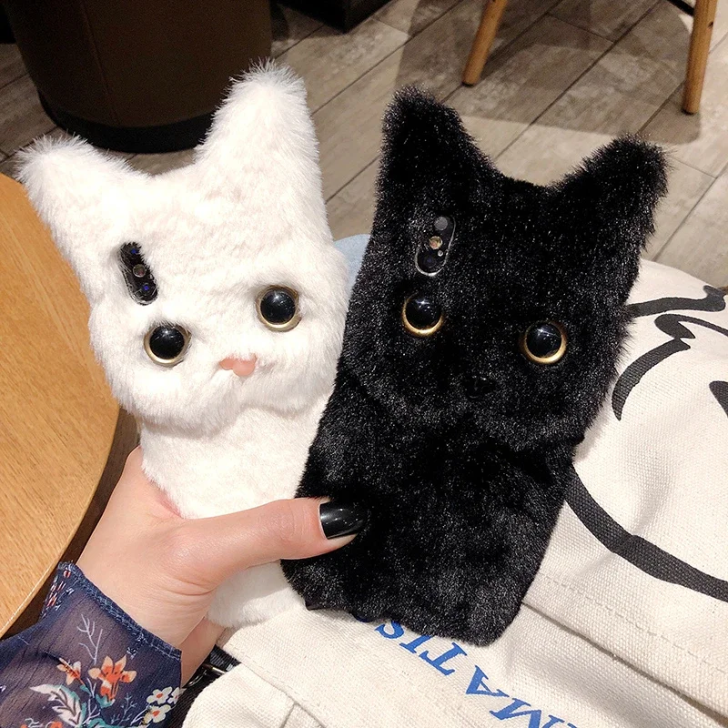 Newest Fashion Cute Cat Fluffy Girly Case For iPhone 11 Pro X XS Max XR 8 7 6 6s Plus Kitty Plush Fur Soft Silicone Cover Funda