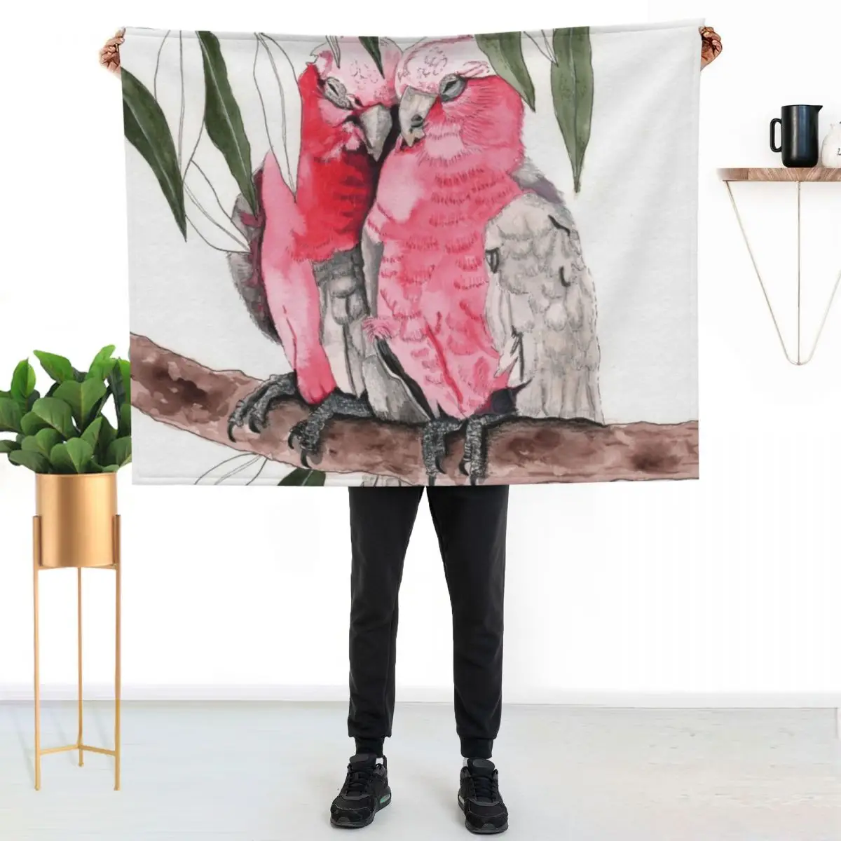 Galahs Pair Pink Australian Birds Eucalyptus Throw Blanket Flannel Sofa for babies Sofa Throw sofa bed Luxury Brand Blankets