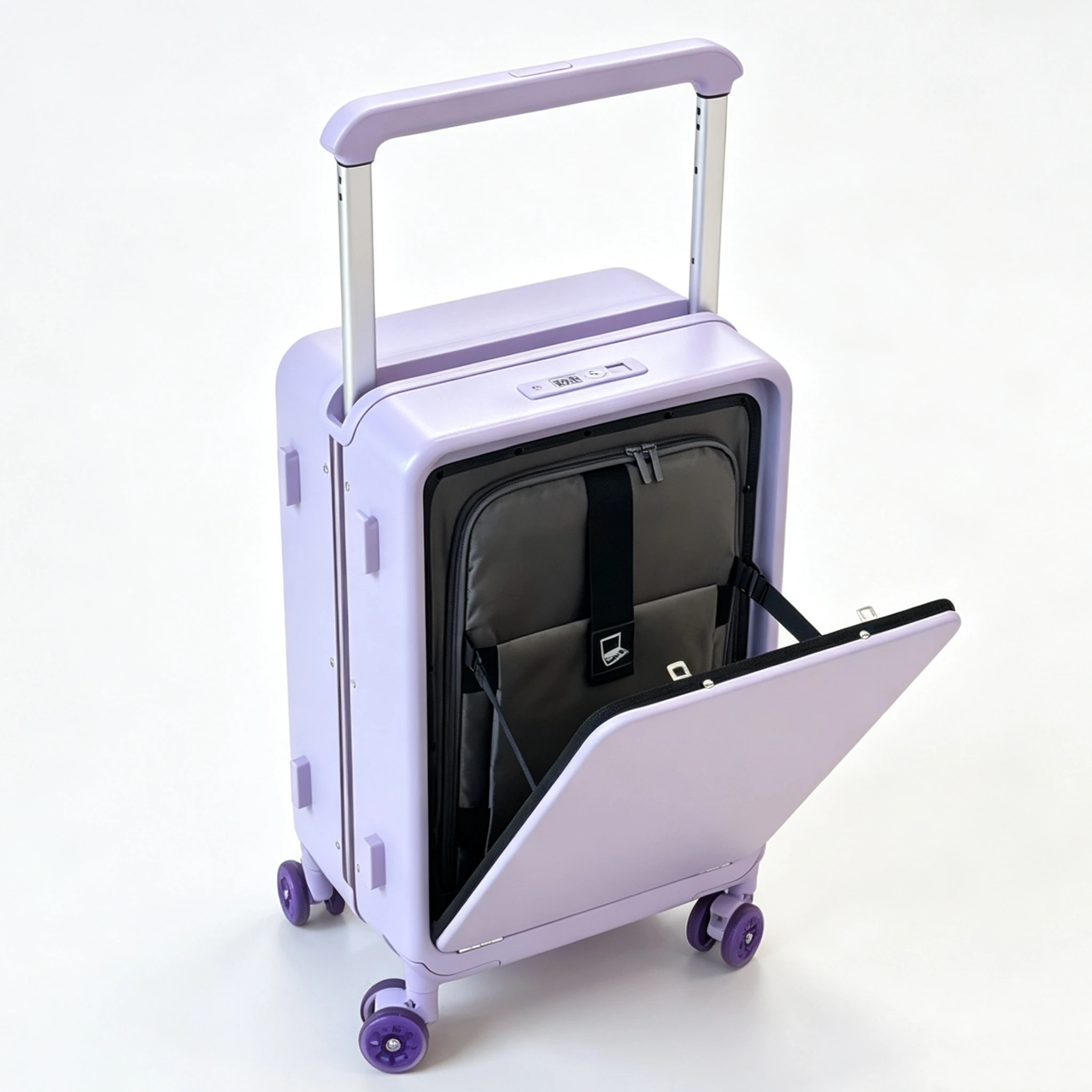 Front Opening Laptop Pocket Rolling Luggage Wide Handle Travel Deep Warehouse Aluminum Frame TSA Lock Suitcase Women PC Material