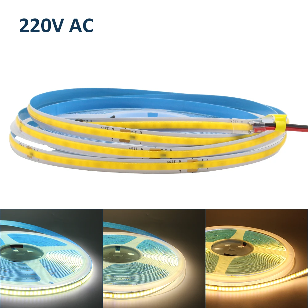 COB LED Strip Lights 220V 230V AC 5M 10M Flexible FOB LED Tape Ribbon Stripe 240LEDs Warm Cool White Linear Lighting