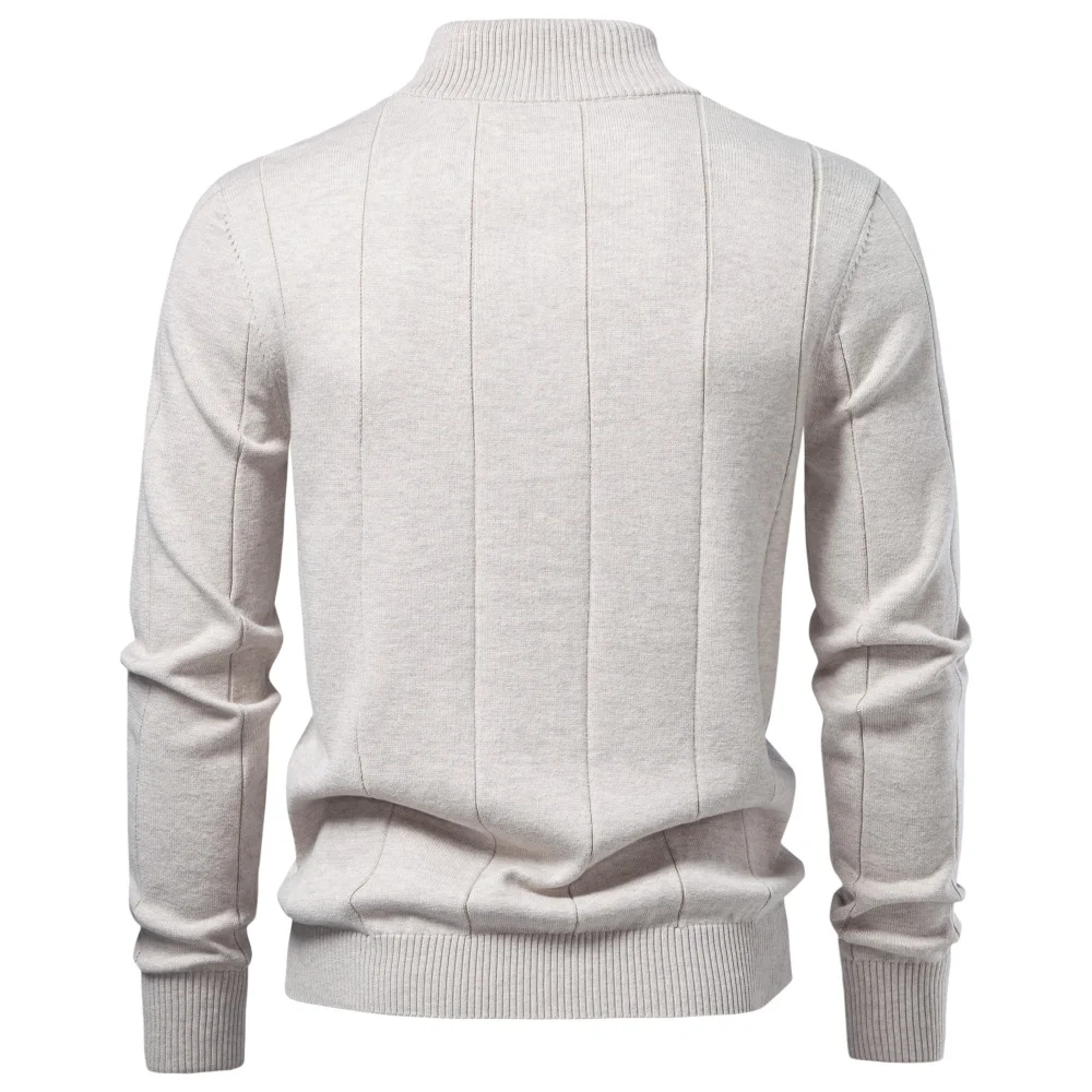 AIOPESON Herren Baumwolle Einfarbiger Casual Pullover mit Halbem Reißverschluss, Stehkragen, Gerippter Strickpullover, Herbst Winter Herren Langarm Slim Fit – Detail 5