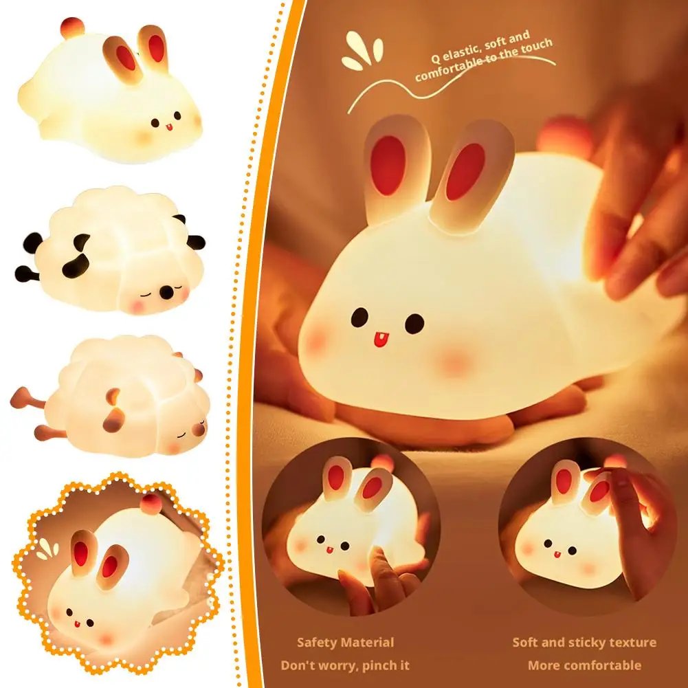 

Милая силиконовая мультяшная мягкая лампа, светильник для сна, украшение комнаты, подарок, приятный тоточ, перезаряжаемый сенсорный датчик, меняющий цвет