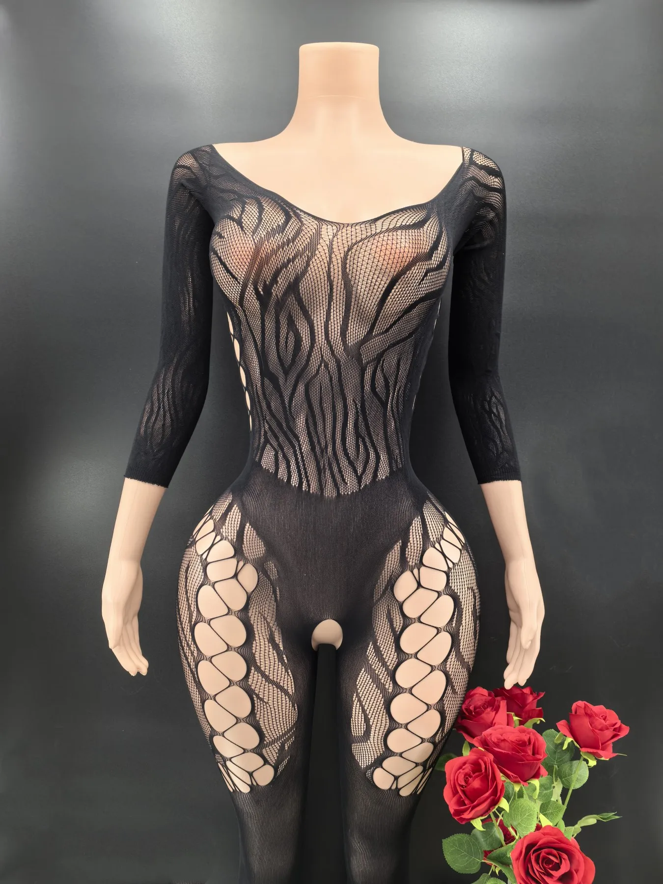 Bodycon مرونة شاش شفاف طويل الأكمام ارتداءها المرأة موضة منامة شبكة صيد السمك قصيرة النادي الليلي ملابس شبكية للحفلات