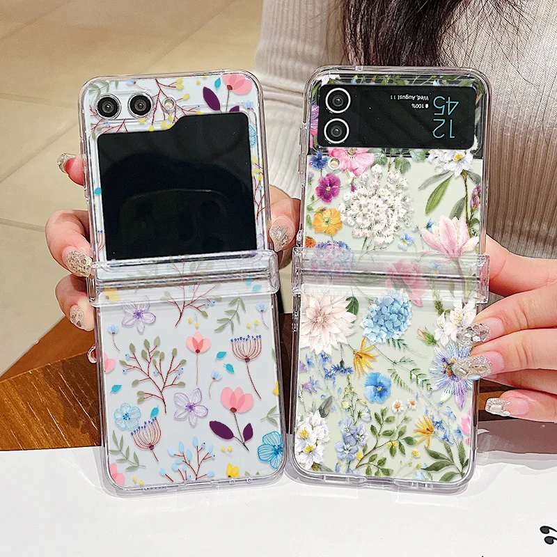 Blumenmuster-Faltetui für Samsung Galaxy Z Flip8 Flip7 FE Flip6, transparente, stoßfeste Hülle für Samsung Galaxy Z Flip 8 7 5 4 3 – Detail 6