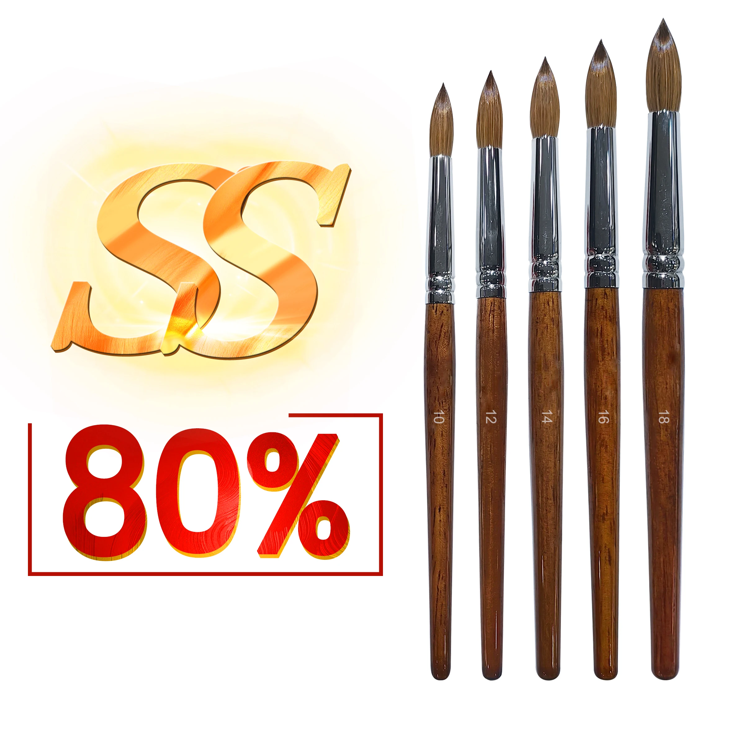 Rolinstar SS ขนแปรงขนมิงค์แปรงเล็บ80% kolinsky ผงจุ่มอะคริลิกด้ามปากกาไม้จริงรูปทรงกลม