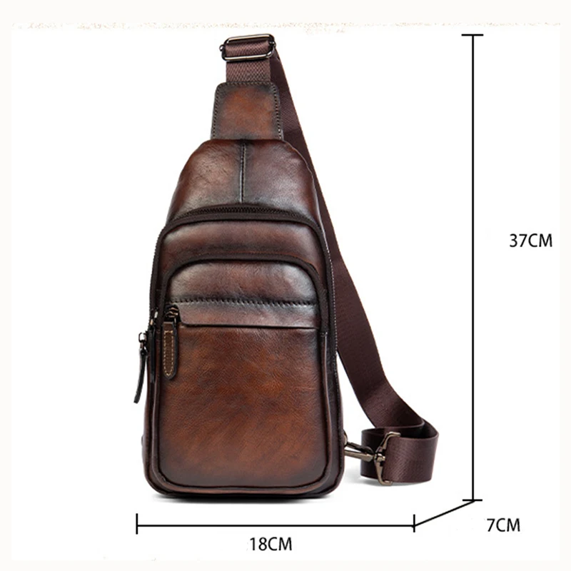 Vintage Full Cowhide Grain Leather Chest Bag For Men Casual High Plant Tanned Leather Shoulder Sling Bag Male Crossbody Bag T202