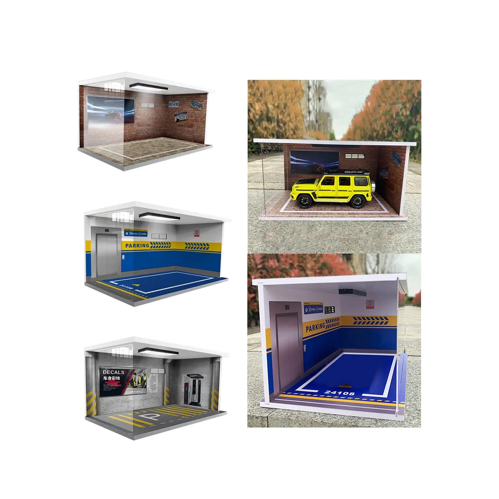 1/18 Scale Garage Diecast Display Case with Lights Display Stand 40cmx24cmx20cm for Diorama Model Collection Layout