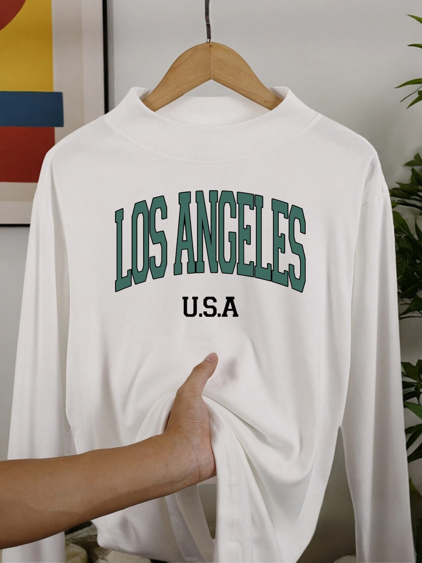 Los angeles eua carta camisa de manga comprida ajuste roupas casuais nova meia gola alta roupas veludo velo quente outono topos