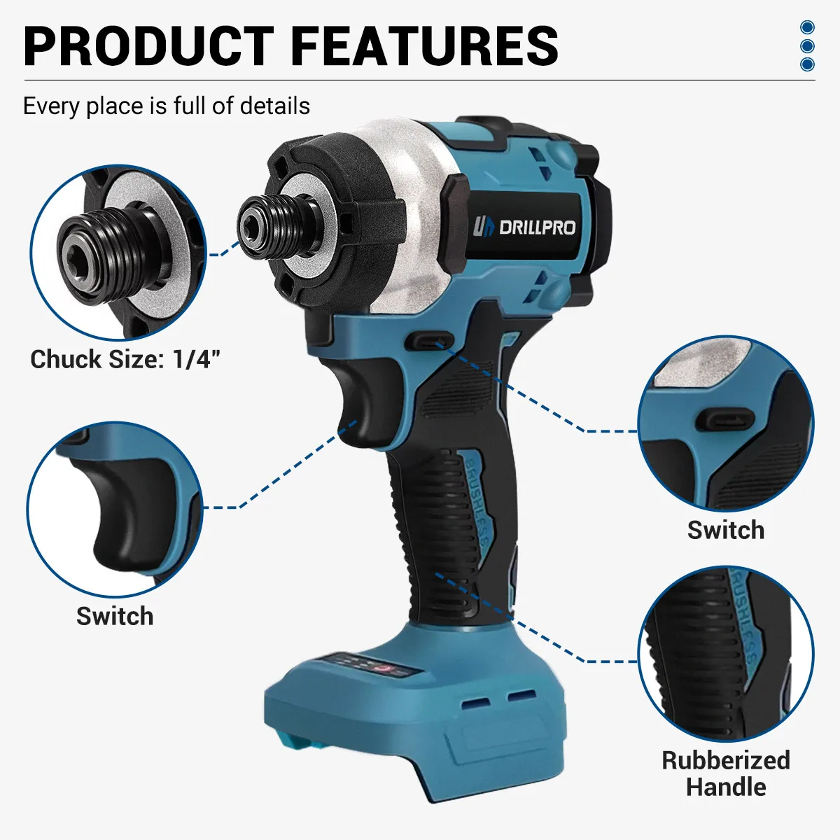 Drillpro 588N.m Brushless Electric Screwdriver Drill Wireless 7600 IPM Cordless Electric DrillPower Tool For 18v Battery