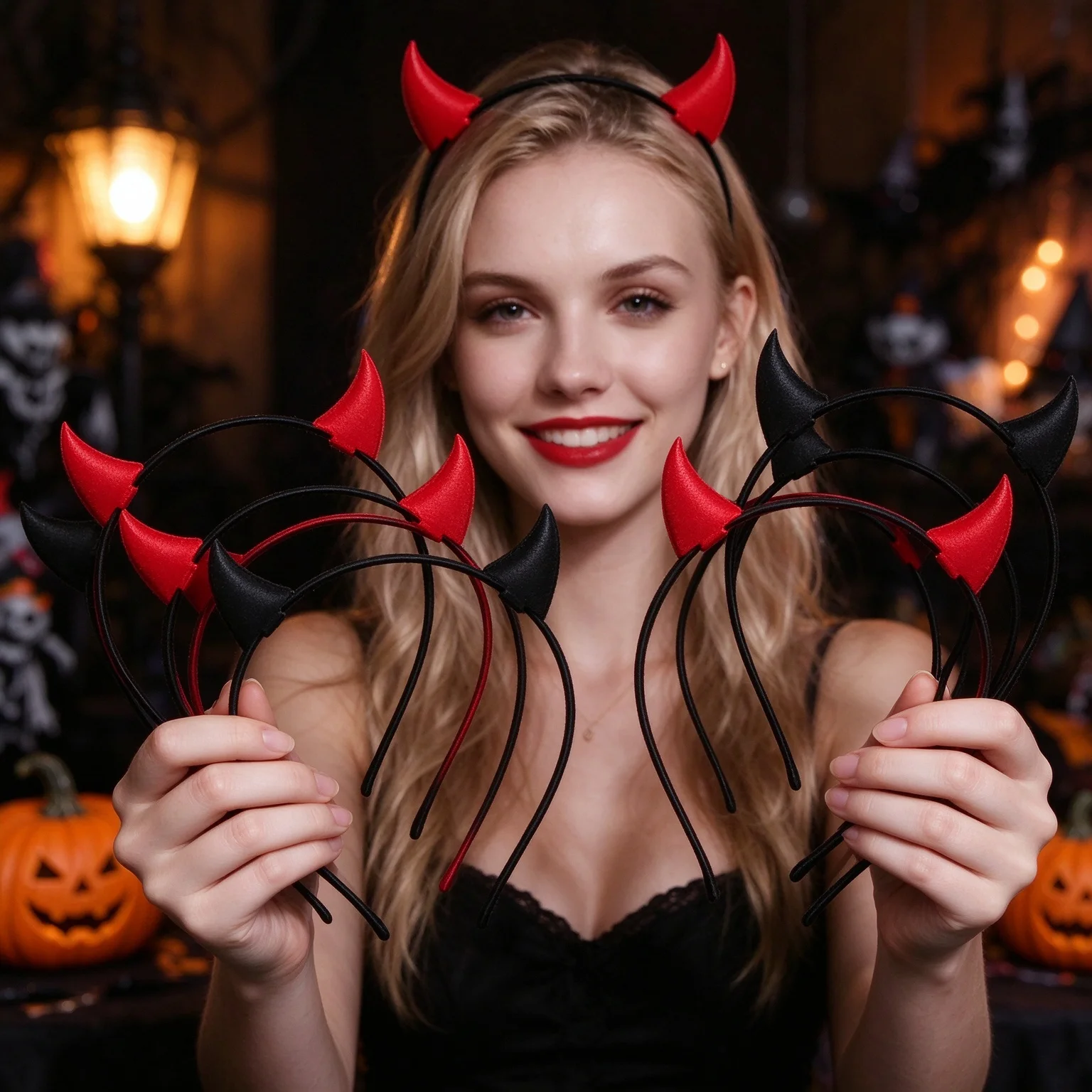 Devil Horns Headband, Red Black Demon Ox Horn Hair Band Halloween Cosplay Party Costume Hair Accessories for Women Girls