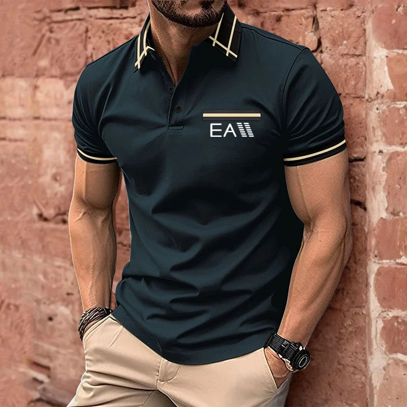 Polo à manches courtes pour hommes, T-shirt décontracté, Revers, Respirant, Solide, Mode masculine, Été, Nouveau