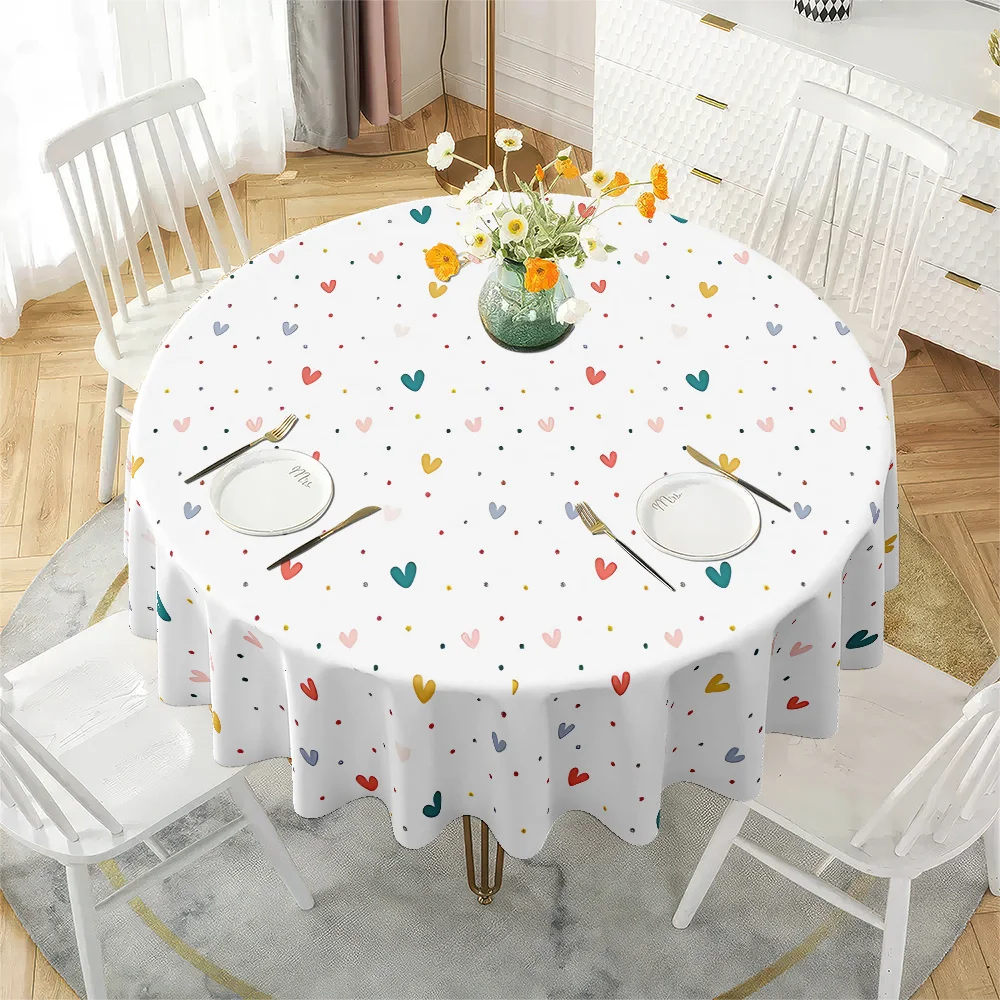 Macaron love polka dot round tablecloth, household dining table, kitchen, living room, party, holiday dining