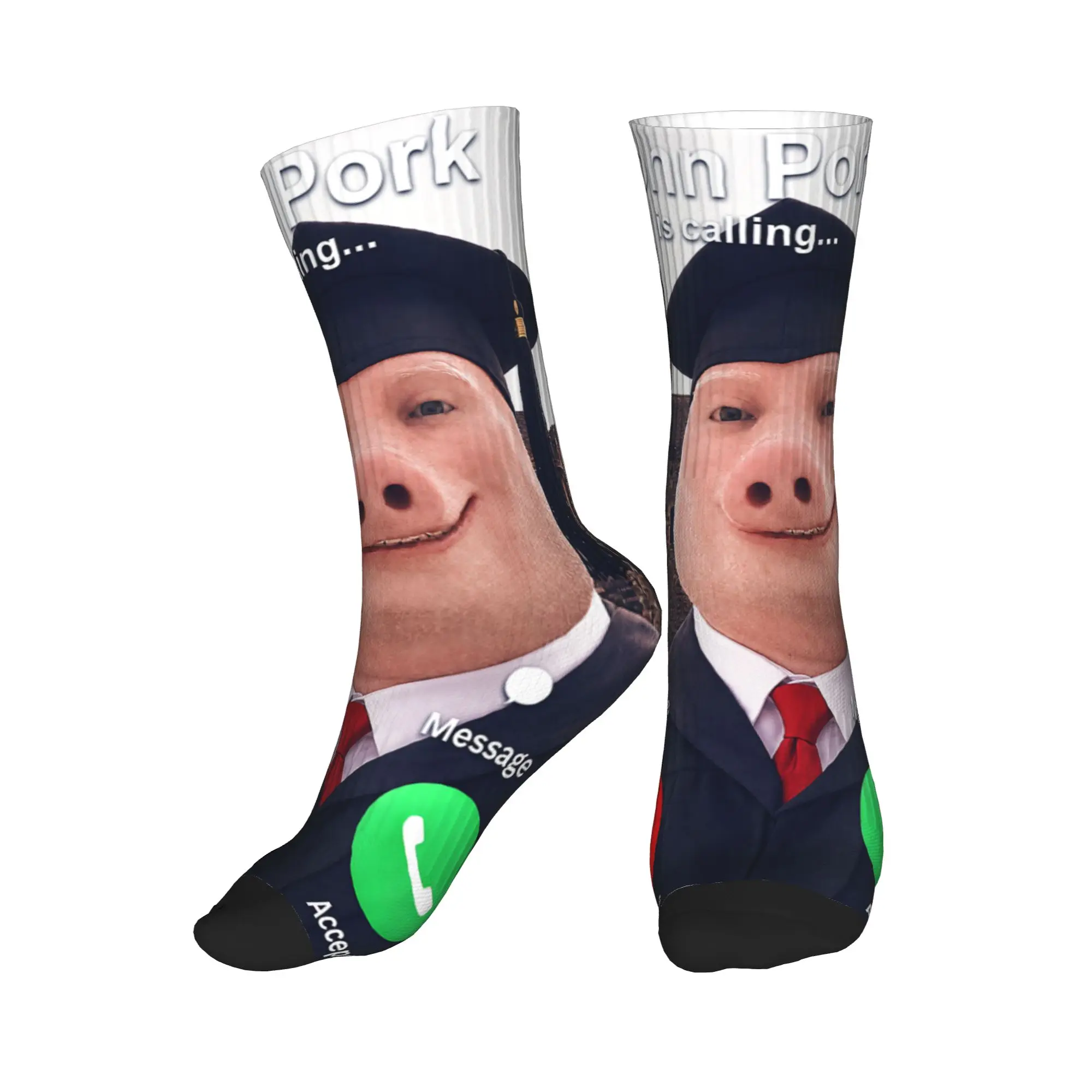 John Pork is Calling Brainrot Meme Fun Graduation Day Socks Modern Stockings Men Outdoor Sports Socks Autumn Graphic Anti Socks