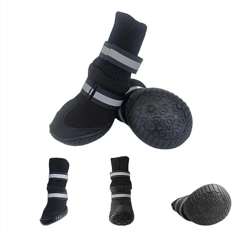 4pcs/set Waterproof Anti-slip Dog Shoes for Large Dogs Winter Shoe for Dog Husky Shoes Dog Paw Protectors Warm Boots Black