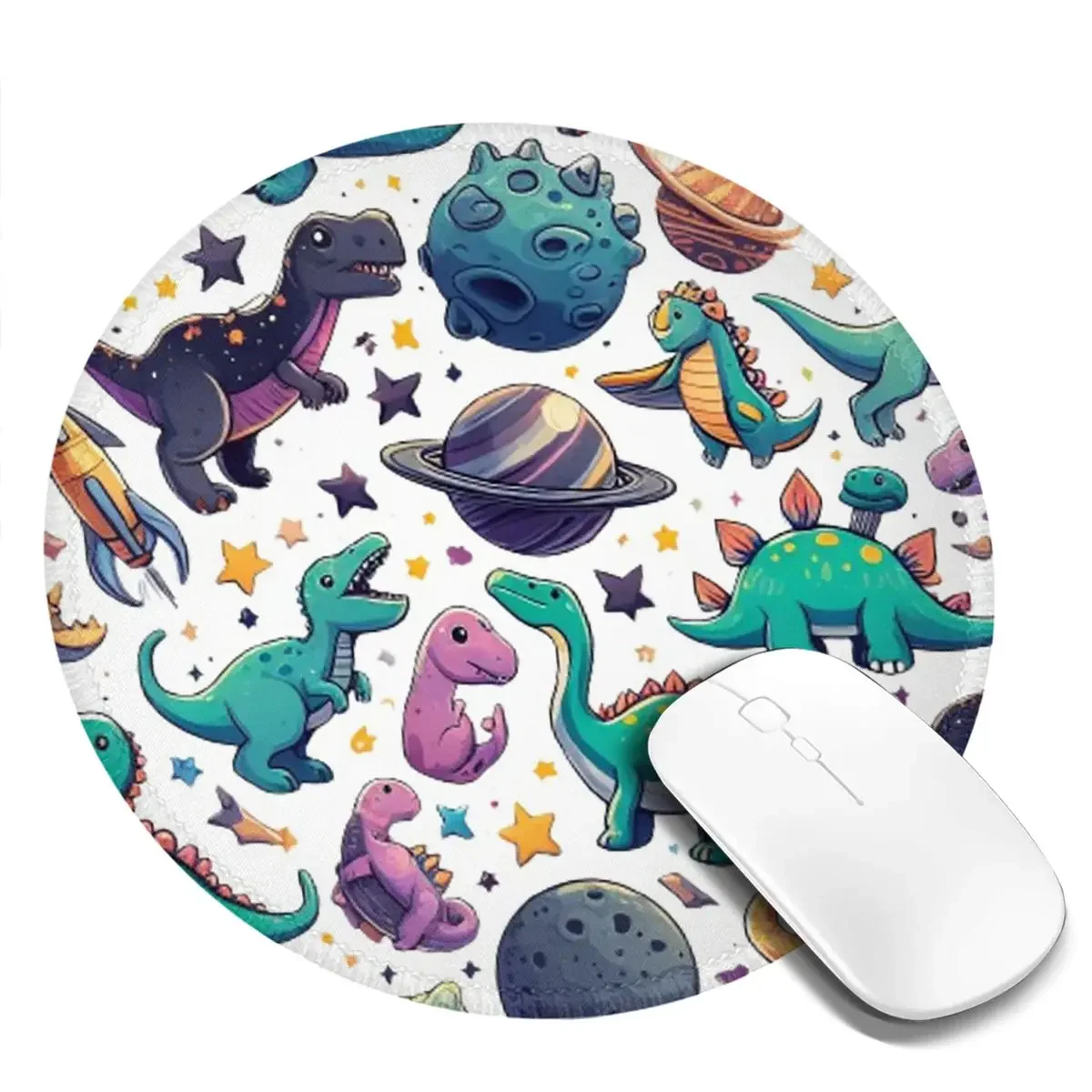 Dinosaurier, Dinosaurier im Weltraum, rundes Mauspad, Computer-Tastatur-Mauspad, Gaming-Laptop-Schreibtischunterlage, Bürozubehör, Tischmatten