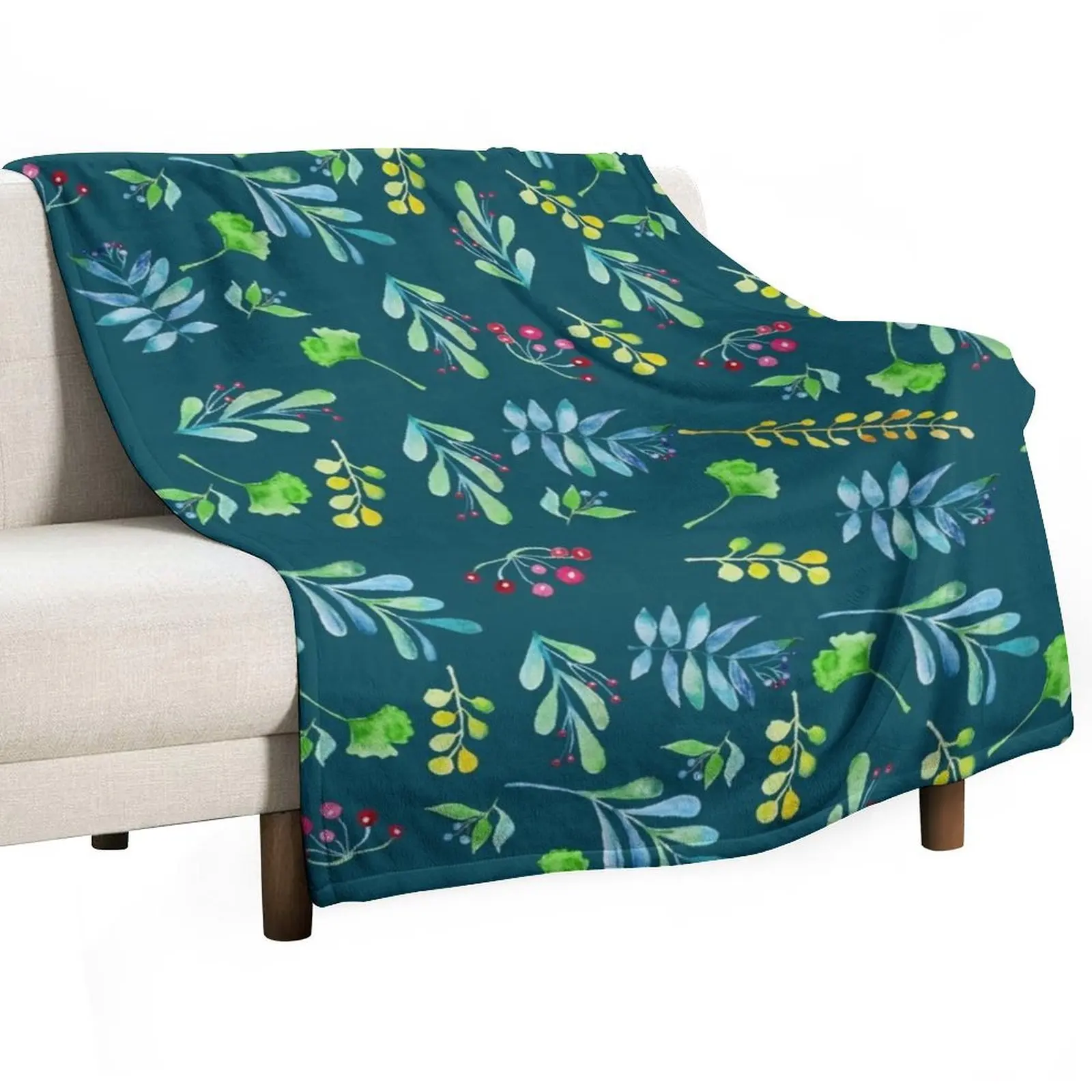

Green and Blue Watercolor Flowers & Leaves Pattern Throw Blanket warm winter Softest Summer Beddings warm for winter Blankets
