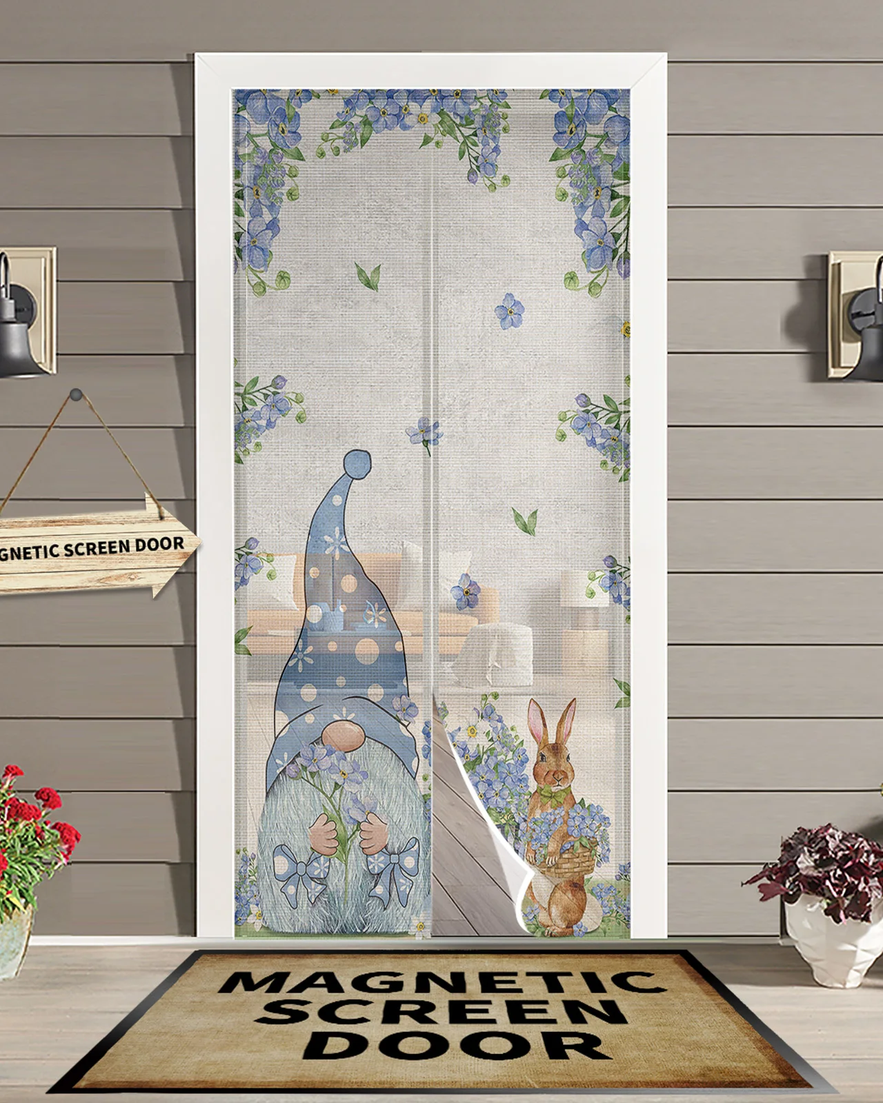 Easter Rabbit Dwarf Wildflower Kitchen Curtain Magnetic Mosquito Net Curtains Summer Bedroom Anti Insect Door Curtain