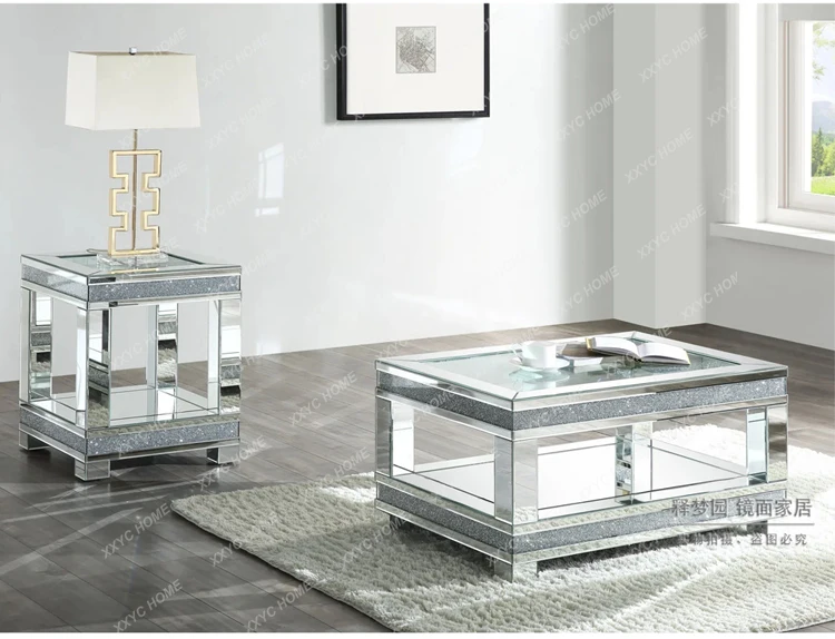 X-S light luxury glass edge few living room home hotel small coffee table modern corner few mirror furniture HG