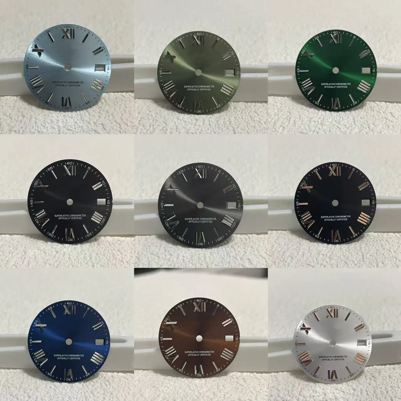 28.5 مللي متر أرقام رومانية أزرق أسود s شعار الطلب nh35 nh36 حركة فضية أوتوماتيكية لا مضيئة رومانية 29 مللي متر s قرص أخضر جميل S