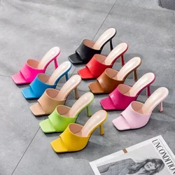 Crystal Queen Women 9cm High Heels Mules Fetish Summer Sandals Stiletto Slippers Prom Platform Stripper Candy Color Shoes