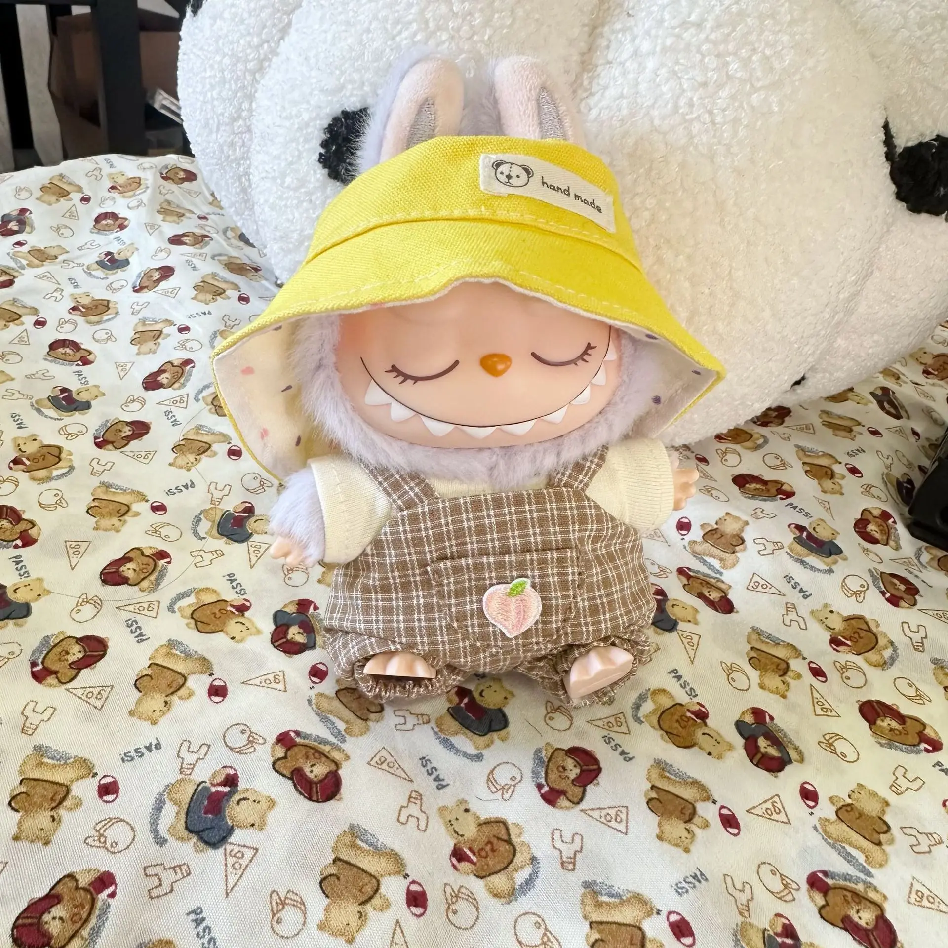 Vinyl Macaron Cloth Clothes First and Second Generation LABUBU Casual Checkered Two Piece Set Spring New Cute