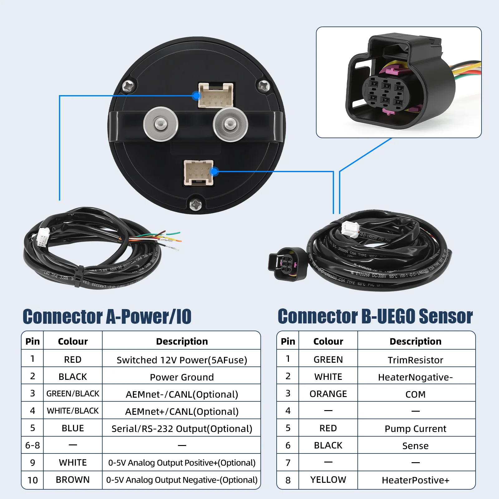 Car O2 Air Fuel Ratio Wide-band Gauge Kit For 30-0300 X-Series AFR Wideband LSU 4.9 Lambda Meter Oxygen Sensor Controller Gauge
