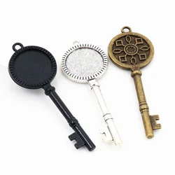 5pcs 20mm Inner Size Antique Silver Plated and Bronze and Black Classic Key Style Cabochon Base Setting Charms Pendant