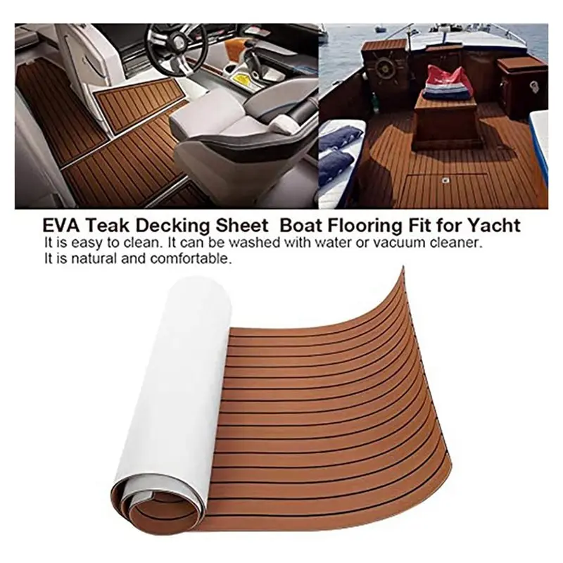 【FLASH DEAL】Non Slip Pad 2400X600mm EVA Teak Decking Sheet Boat Flooring Fit For Yacht Touring Car