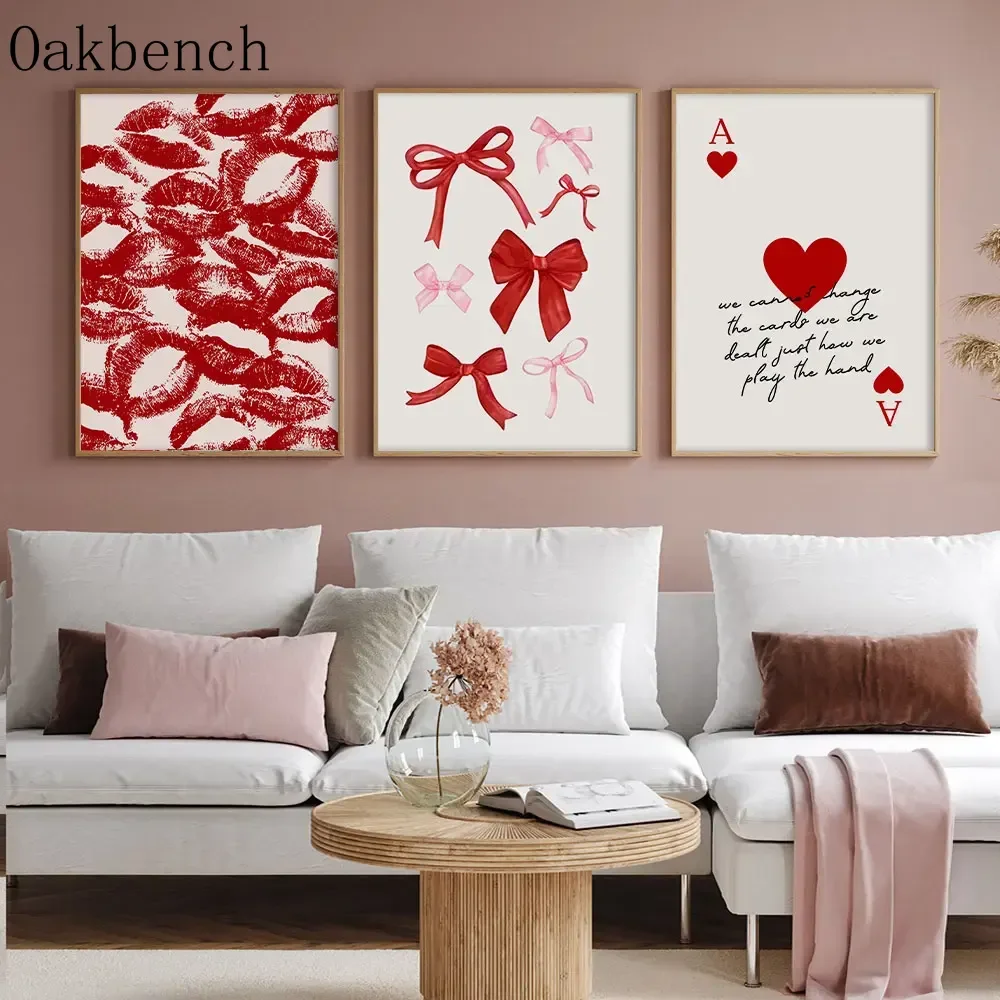 الوردي القوس الملصقات الأحمر الشفاه طباعة صورة بطاقة لوحات الحب جدار الصورة العصرية ملصقات الحائط غرفة المعيشة جدار ديكور لا الإطار #2