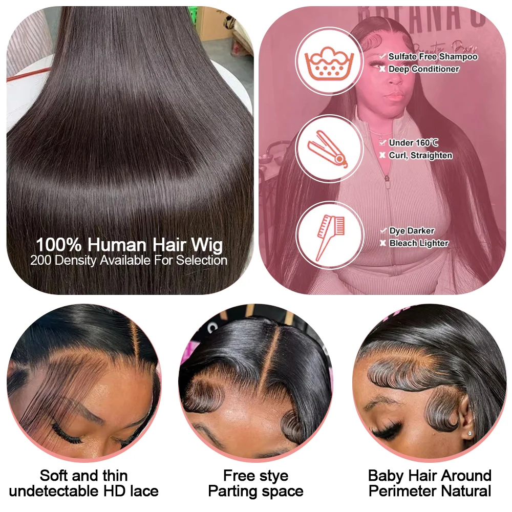 High-quality Vietnamese 250 Density 13x4 13x6 HD Lace Front Human Hair Wigs 30 40 Inch Bone Straight Human Hair Wigs Natural Pre Plucked Transparent Lace Frontal Wigs Pre Cut Glueless 5x5 Closure Wig Human Hair For Women