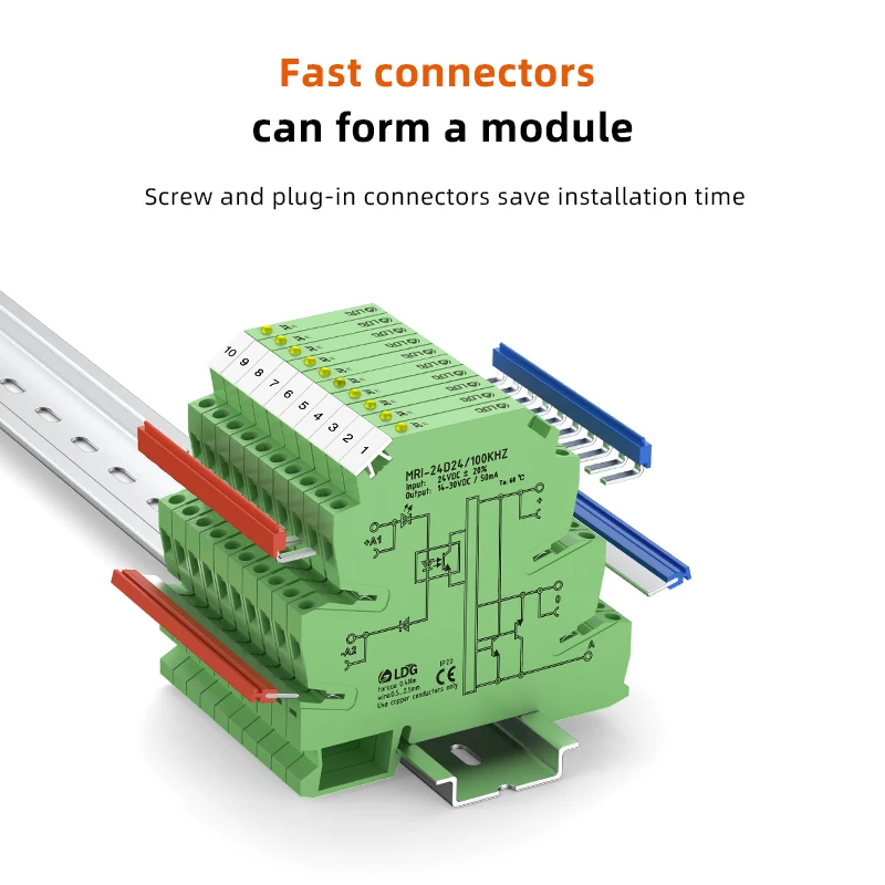 MRI-24D24 100KHZ High Frequency Optocoupler Relay 24VDC 8mA Input Output 14-30VDC 50mA Interface Voltage Relay Module DIN Rail