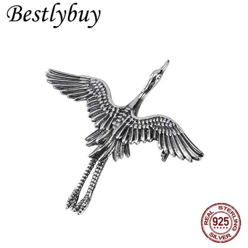 

NEW S925 Silver Retro Original Design Flying Crane Brooch Women's Fashionable Temperament Collar Needle Light Luxury Gift