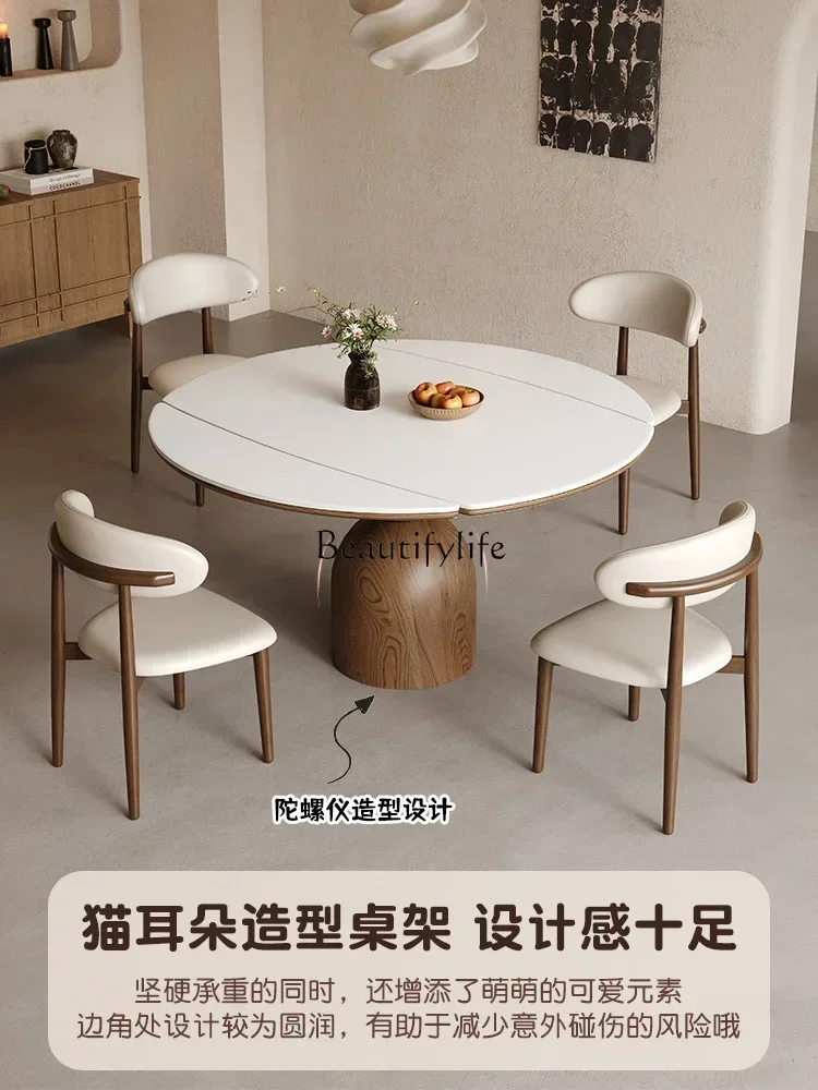 Retro style all solid wood rock slab dining table retractable folding round table in the ancient style