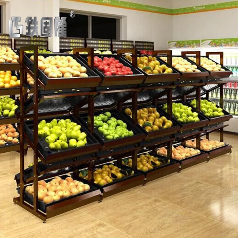 (customized)Factory Hot Sale Gondola Fruits Vegetables Display Shelf Vegetable Fruit Promotion Table Supermarket Display