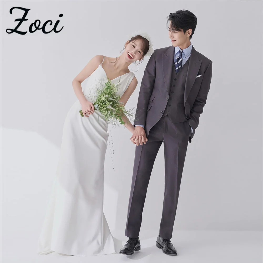 Zoci Simple V Neck Sheath Korea Wedding Dresses Customized Spaghetti Straps Bridal Gown Photo Shoot For Women Reception Dress