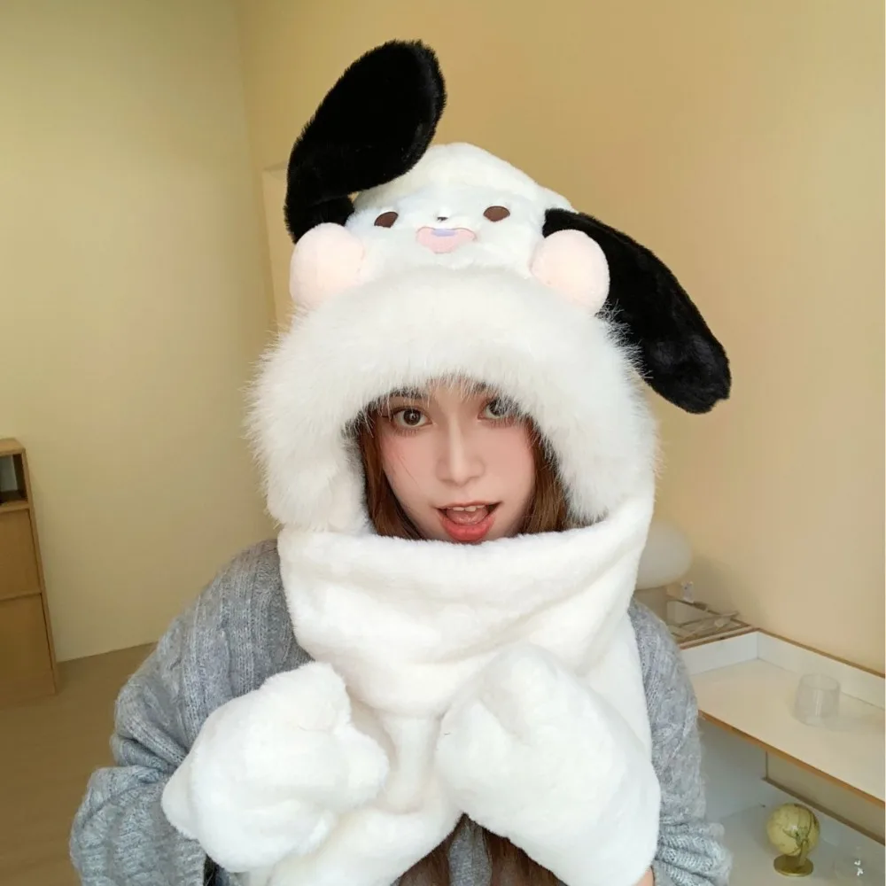 قبعة قطيفة كرتونية لطيفة، قبعة شتوية دافئة فروي، مجموعة مكونة من ثلاث قطع دافئة مقاومة للرياح والبرد