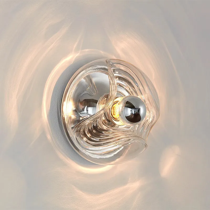 

Nordic designer medieval glass wall lamp light luxury aisle entrance lamp Bauhaus wavy restaurant atmosphere lamp