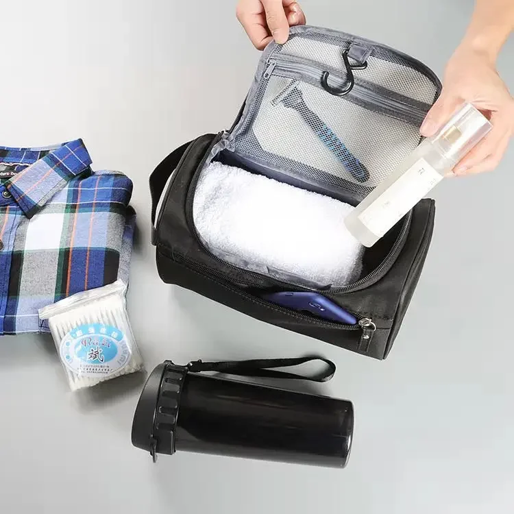 Tragbares Reise-Kosmetik-Set für Herren, ideal für Geschäftsreisen im Freien, große Kosmetiktasche, Organizer-Tasche, Badetasche, Pflege-Set. – Detail 4