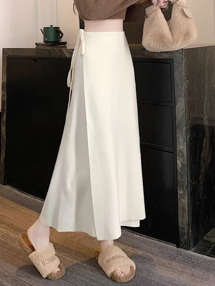 Gonna longuette in maglia drappeggiata con cravatta in vita Design avvolgente in un unico pezzo Autunno 2025 Gonne chic da donna