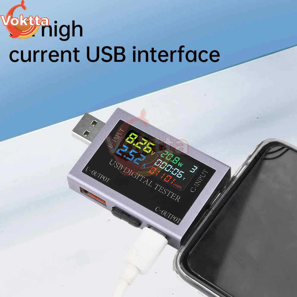 Dual USB Type-C Tester DC 4.5-50V 0-8A Multi-function Digital Display Voltage Ammeter Power Meter Power Bank Charging Tester