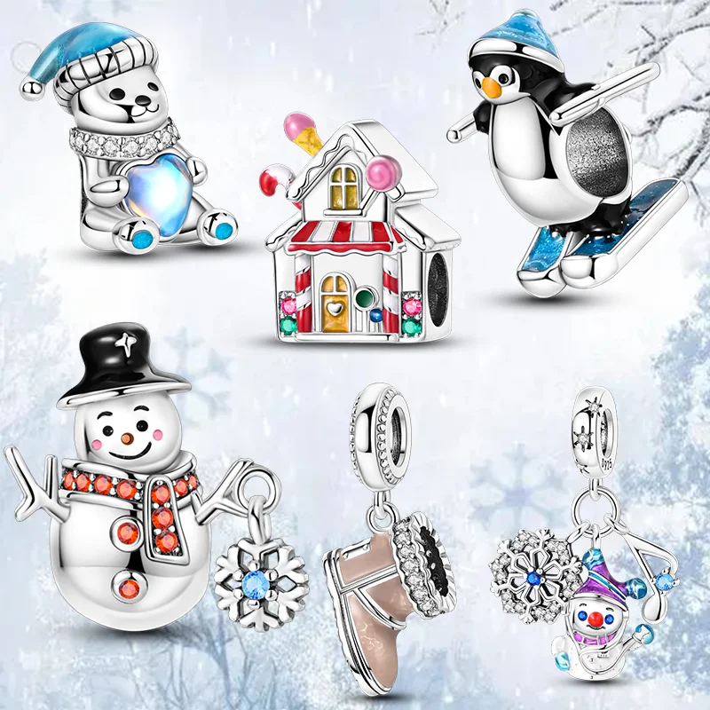 Winter Series 925 Sterling Silver Charms Beads Snowman Autumn Pumpkin Maple Leaf Beads Fit Original Bracelet Women Gifts