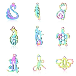 5pcs/lot 316 Stainless Steel Rainbow Feather Angel Wing Charm Pendant Wholesale Animal Cat Paw Charms for DIY Jewelry Making