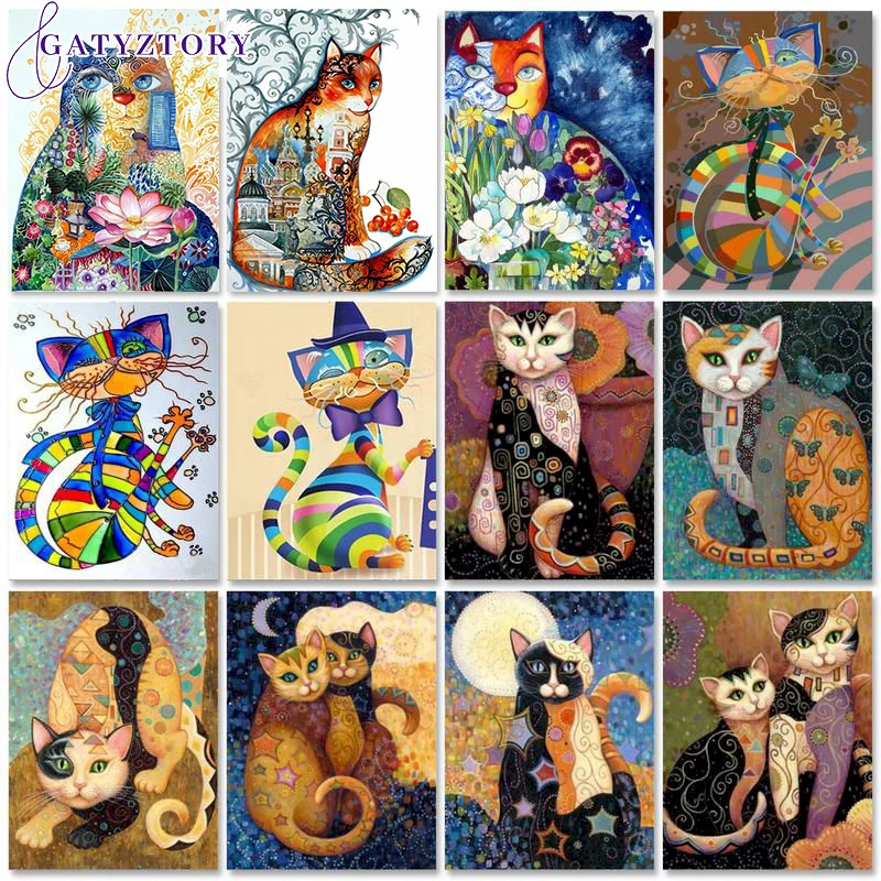 GATYZTORY 60x75cm Painting by numbers Handpainted Coloring by numbers Abstract Cats Coloring by numbers Artwork Home decor