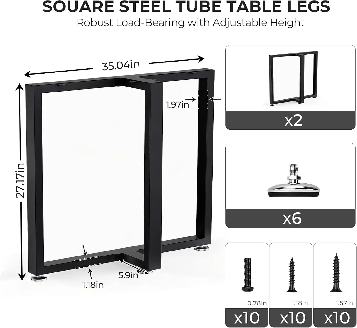 T Shape Heavy Duty Metal Table Legs for Dining Table Replacement | 28H * 35W, 1000 LBS Capacity,Included Adjustable Feet Pads, Screws, Black Set of 2