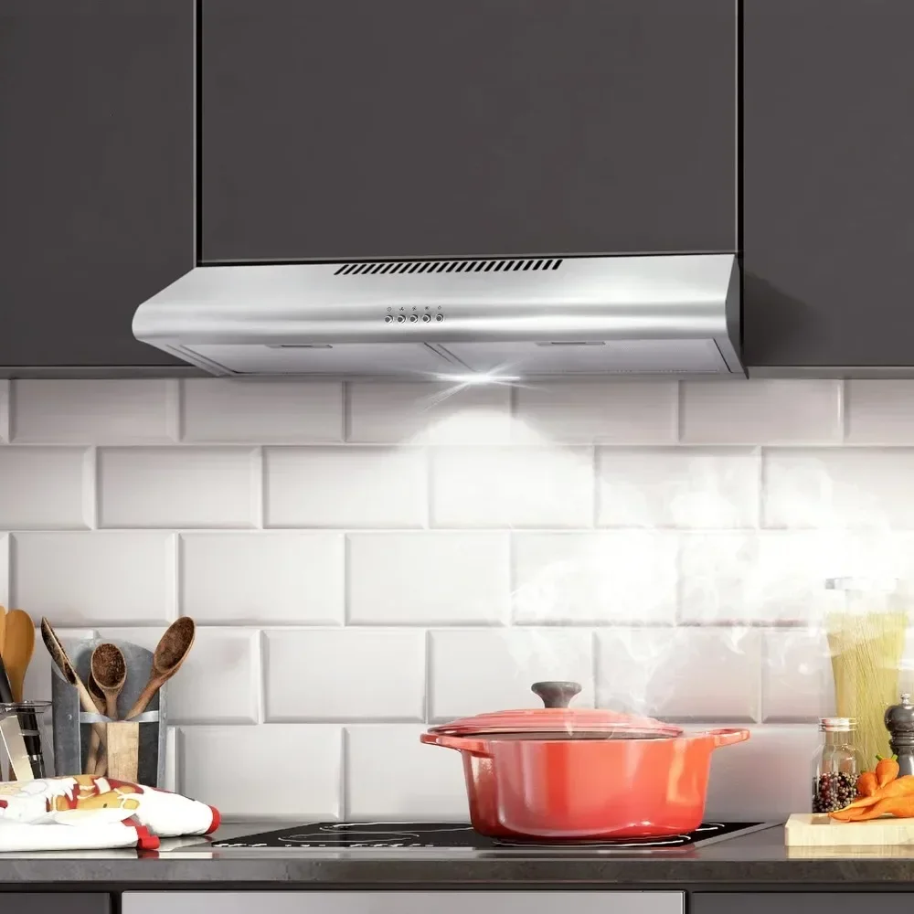 30 inch cabinet hood, ultra-thin kitchen stove vent, 3-speed exhaust fan, with filter and stainless steel LED light, 30 inches