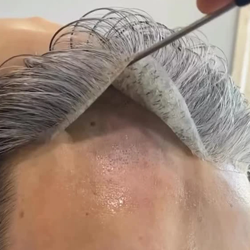 Natural Hairline 80%Density Vloop Base 1B50 540# Grey 0.02mm Ultra Thin Skin Invisible Men Toupee Human Hair Capillary Prosthesi