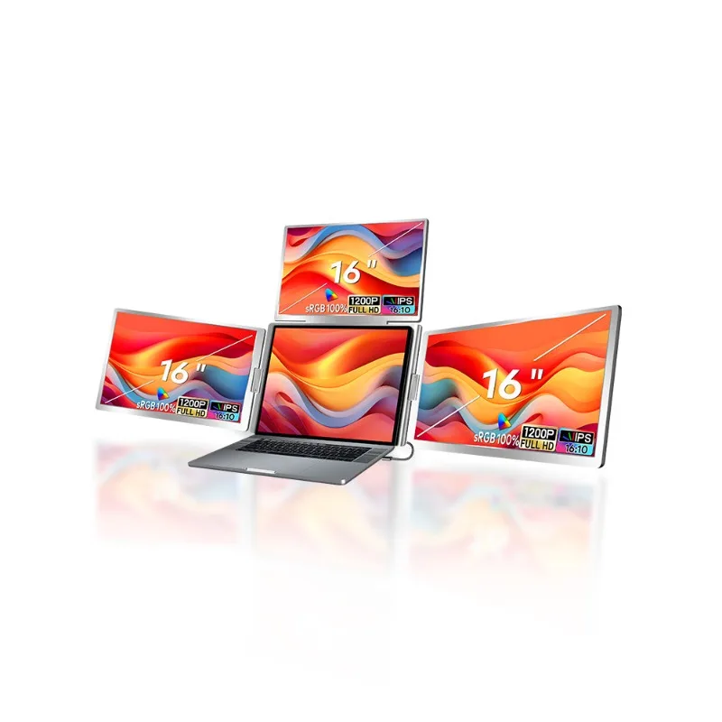 16-inch Triple Portable Monitor with One-Cable Triple Screen Support for Stock Trading and Office Work