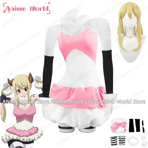 《Anpassad storlek》Anime Aries Lucy Heartfilia Kostym Cosplay Outfit Uniform Halloween Jul Outfit Peruk 10 best sales Lucy cosplay Fairy Tail - №10