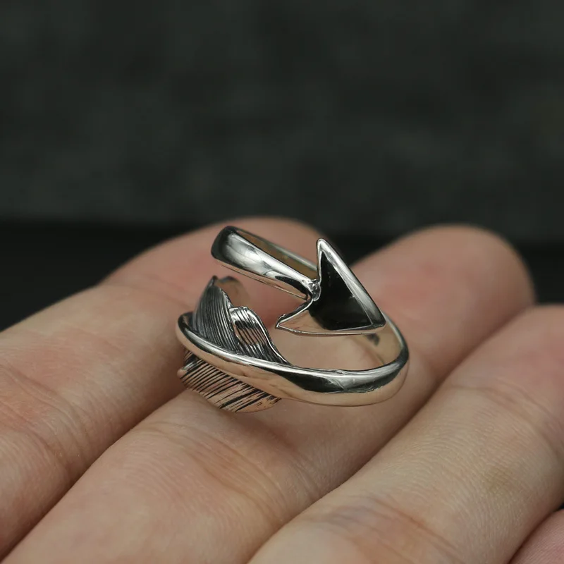 

Sterling Silver Open Mouth Male Feather Ring Fashion Trend Jewelry Female Sterling Silver Retro Temperament Ring Index Finger
