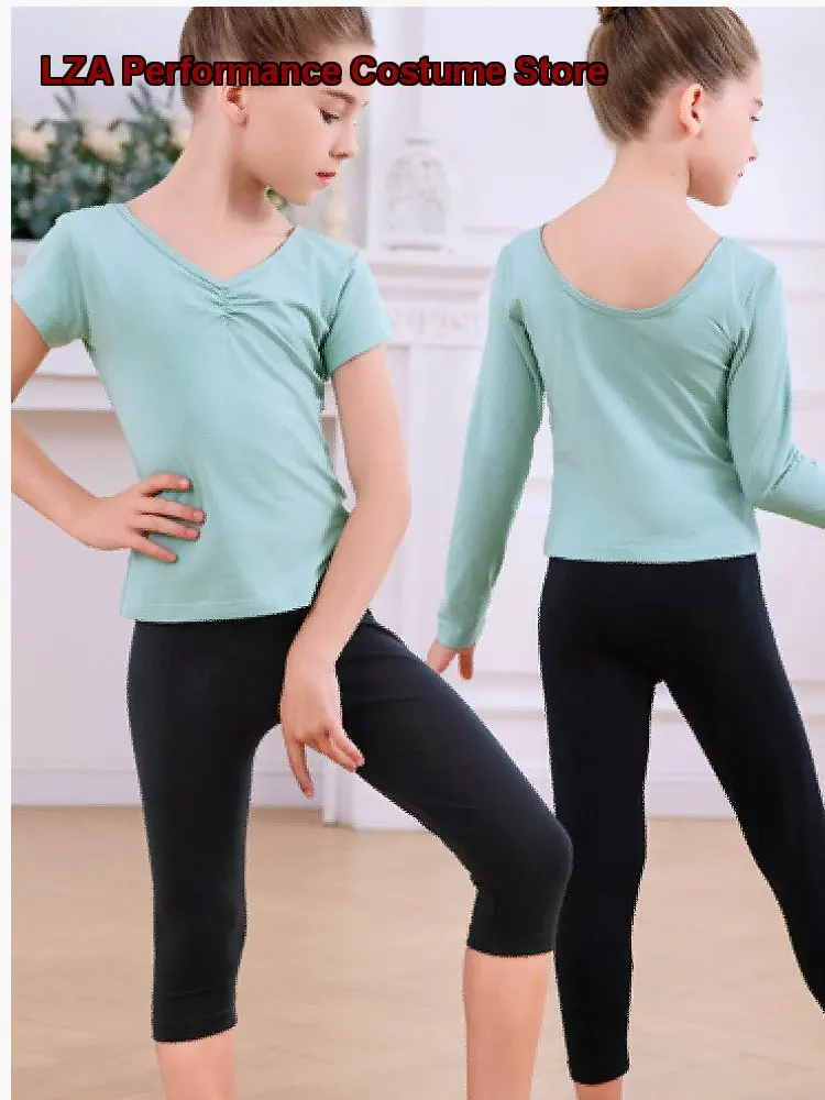 children's-girls-boys-dance-practice-short-sleeve-long-sleeve-spring-summer-shorts-cropped-pants-basic-set-short-sleeves-kids